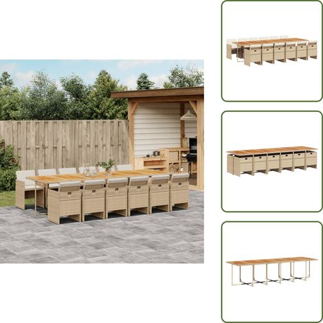 Ratán sintético - vidaXL Set comedor de jardín con cojines 13 pzas ratán sintético beige - Muebles de exterior