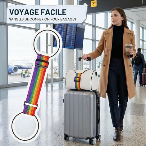 Sangle Élastique Rainbow pour Valise – Ceinture de Fixation Réglable, Accessoire Multifonction pour Connecter Deux Bagages, Voyage (Noir) (1/5)