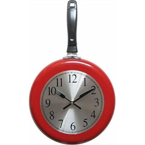 Horloge murale, 10 pouces poêle à frire en métal horloge murale de cuisine décor à la maison - horloge murale unique sur le thème de la cuisine avec un tournevis (rouge) (1/5)
