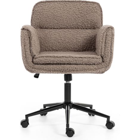 Fauteuil de bureau pivotant en Teddy Fleece marron avec accoudoirs rabattables et réglables en hauteur (1/5)