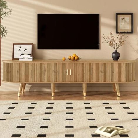 Meuble TV - KOMHTOM - 175 cm - Portes coulissantes - Style rustique - Grand rangement (1/5)