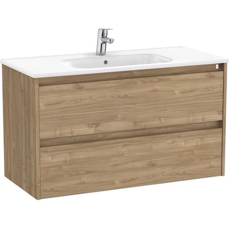 Pack Unik Meuble 2 tiroirs + lavabo TENET - ROCA Couleur : Noyer - Dimensions : 985x460x565 mm (1/2)