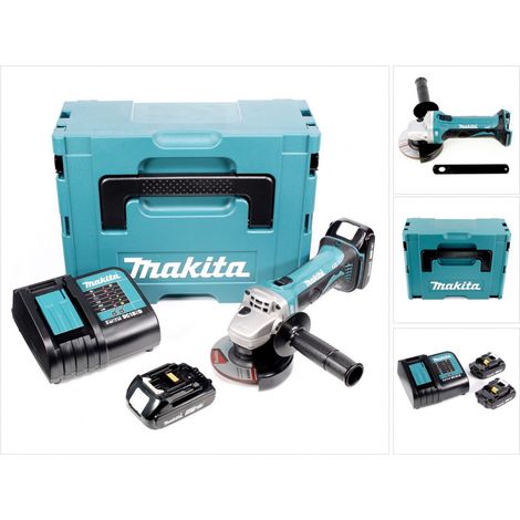 Makita DGA 452 SA1J Smerigliatrice angolare a batteria 18V / 115 mm in valigetta Makpac + 2x Batterie 2,0 Ah + Caricabatterie