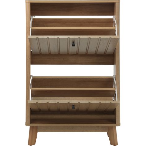 60 cm Schuhschrank in Eiche-Optik, schmal mit Klapptüren und großem Stauraum (1/5)