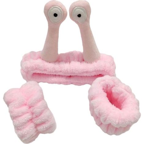 Ensemble de 3 bandeaux et bracelets roses en peluche avec yeux d'escargot, adorables bandeaux 3D en forme de débarbouillette, doux et moelleux, imperméables, pour le lavage, les masques, le maquillage
