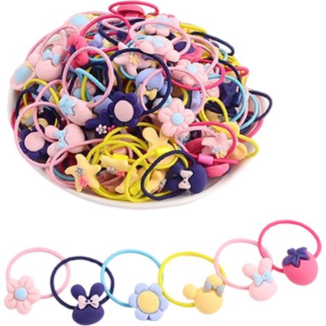 50pcs Élastiques à cheveux, bandes en caoutchouc souple, accessoires sans métal, pour filles et enfants (1/5)