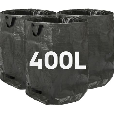 Lot de 3 sacs à déchets de jardin 400 L noirs en polyester tissé, sacs robustes réutilisables avec poignées, pour feuilles, herbe, compost et débris jardinage (1/5)