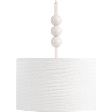 Lampada a sospensione in metallo con paralume a tamburo in tessuto stile bianco Loky