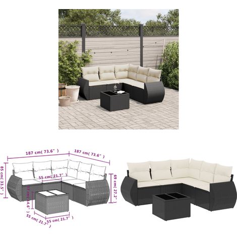 6-tlg. Garten-Sofagarnitur mit Kissen Schwarz Poly Rattan - Gartenmöbel Set - PE-Rattan Möbel - Outdoor Lounge - Esstisch Set - Balkonmöbel - Home & Living (1/3)