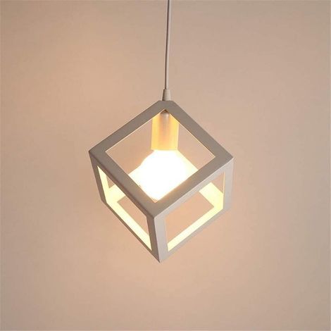 Lustre en forme de cube, suspension industrielle, plafonnier industriel vintage avec base en métal créative E27 (ampoules non incluses) - RW (1/5)