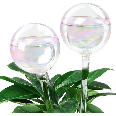 Plant Watering Globes, 2pcs Plant Automatic Water Bulbs Flower Self Feeder Balls Irrigation Device Auto Waterer Planter Insert Stakes for Indoor Outdoor Garden Potted While Away on Vacation (1/5)