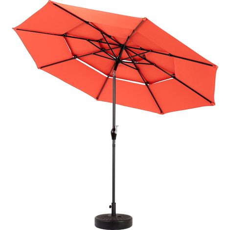 Parasollo da Giardino 294 cm, rotondo, inclinabile, con manovella, tessuto in poliestere a 3 strati di alta qualità, mobili da giardino - Arancio