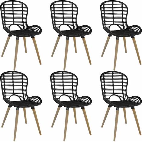 Chaises de salle à manger, lot de 6, rotin naturel, noires (1/5)