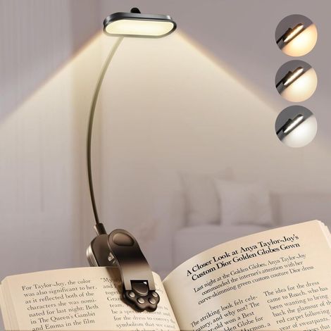 Lampe de lecture à pince, rechargeable via USB-C, 3 modes de température de couleur et luminosité réglable, rotation à 360°. (1/5)