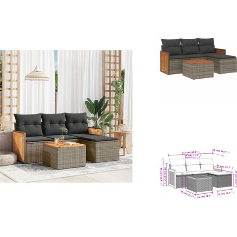 5-tlg. Garten-Sofagarnitur mit Kissen Grau Poly Rattan - Gartenmöbel - Sofasatz - Rattan Möbel - Outdoor Möbel - Lounge Set (1/3)