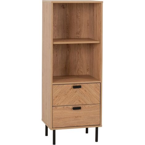 Leon 2 Drawer 2 Shelf Cabinet - L40 x W50 x H133 cm - Medium Oak Effect