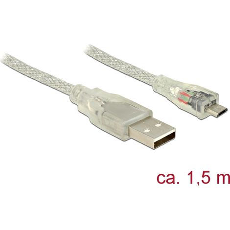 Delock cable usb 2.0 tipo-a macho  usb 2.0 micro-b macho de 1,5 m transparente
