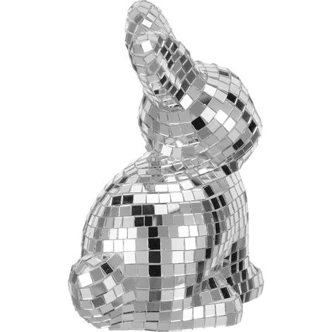 d corative lapin en verre miroir argent statue disco pour d (1/5)