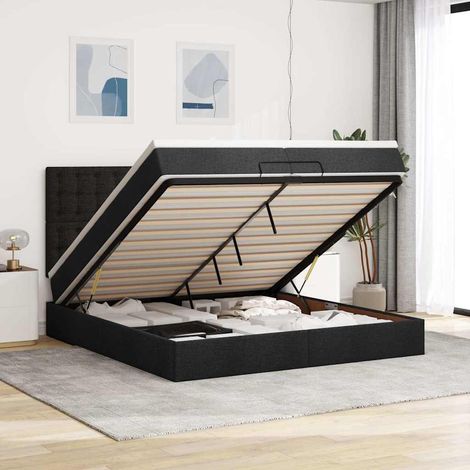 Ottoman-Bett mit Matratzen & LEDs Schwarz 200x200 cm Stoff (1/5)