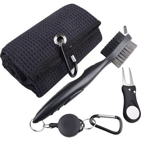 Kit de nettoyage de clubs de golf avec brosse et serviette, brosse et kit de nettoyage des rainures de clubs de golf, accessoires de golf pour hommes (1/5)
