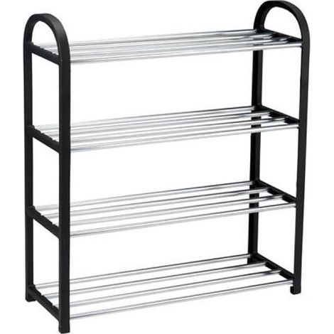 Schuhregal 4 Ebenen, Schwarz und Aluminium, 50 x 18,5 x 57 cm