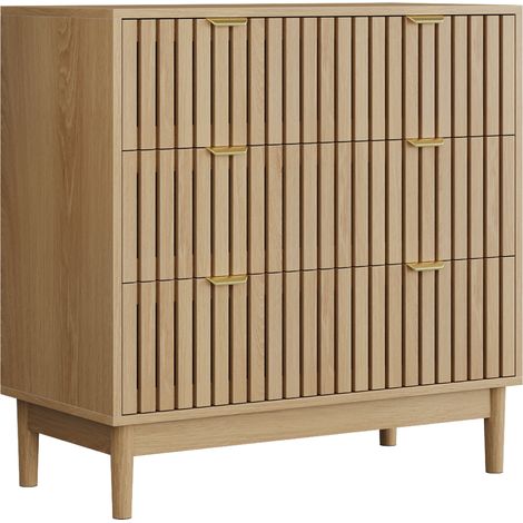 Cómoda de madera color roble con 3 cajones, 80 x 39 x 80 cm (1/5)