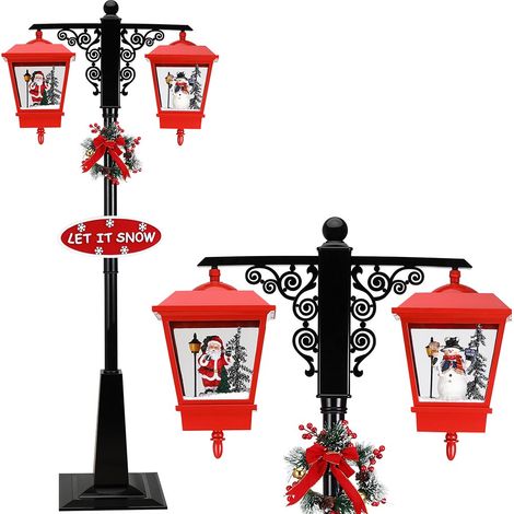 Lampione Natale con Luce LED Scena Natalizia Neve Motorizzata Musica 188cm Nero (1/5)