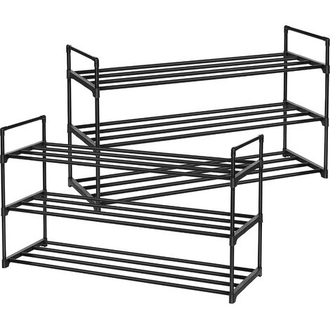 Set de 2 étagères à chaussures -3 niveaux - jusqu'à 24 paires de chaussures - empilables - 91,7x52,4x29,3 cm - noir (1/5)