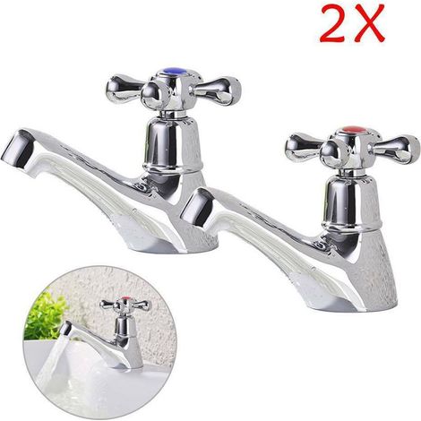 Robinet Double Vasque - Laiton Massif - Finition Chromée - Pour Lavabo Salle De Bain - 2 Pièces (1/4)