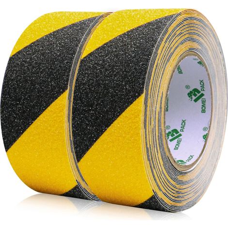2 Pack Bande Antidérapante Adhésive pour Escaliers, Ruban Adhésif de Sécurité, Ruban Adhésif Antidérapant Jaune Noir, Rubans d'Avertissement, Marquage de Sécurité (5CM x 10M)