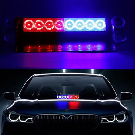 Gyrophare à 8 LED pour véhicules d'urgence, police, pompiers - Feu antibrouillard clignotant rouge/bleu haute puissance (1/3)
