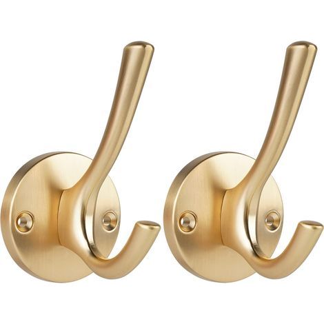 Hochleistungsfähige Doppelkleiderhaken für Handtücher, Wandhaken für Badezimmer, Küche, Kleiderschrank, Garage, Hotel, Wandmontage, 2er-Pack (gold) (1/5)