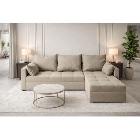 AX LIVING Ecksofa ELIF Beige mit Schlaffunktion L-Form, Sofa mit Bettkasten - Moderne Ecksofa, Wohnzimmer Ecksofa - Eckcouch Beige - Rechts
