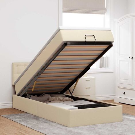 vidaXL Lit ottoman avec matelas crème 100x200 cm tissu (1/5)