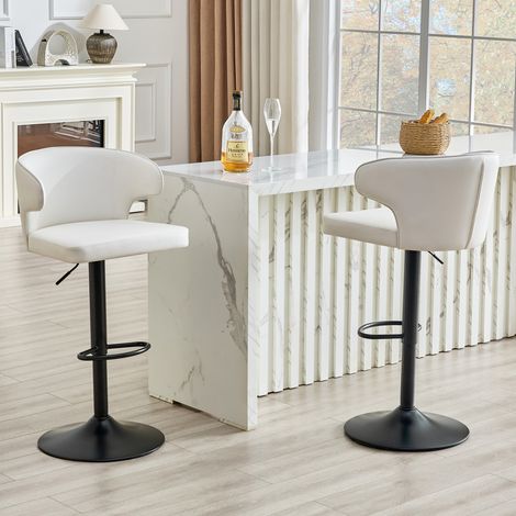 Ensemble de 2 tabourets de bar avec dossier, réglables en hauteur, pivotants à 360°, avec large base et repose-pieds, tabourets de cuisine modernes pour bar ou comptoir (tabourets uniquement). (1/4)