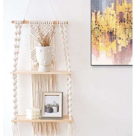Lot de 2 Etagere Murale Bois,Décoration Murale Bohème Etagères Murales Etagere Bois pour Salle de Bain, Salon, Chambre, Cuisine, etc (1/5)