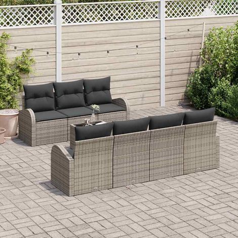 Conjunto de sofá de jardín 8 pcs Gris Poliratán, Acero y Vidrio vidaXL (1/5)