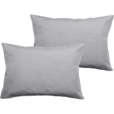 Lot de 2 taies d'oreiller percale pur coton peigné longues fibres 80 fils/cm² Vent du sud - Perle - Lot de 2 taies d'oreiller 50 x 70 + 5 cm Volant plat piqué - Perle -