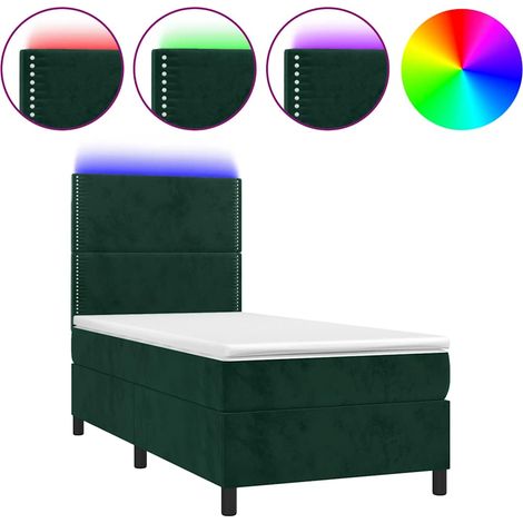 Maison Exclusive - Cama box spring colchón y LED terciopelo verde (1/5)