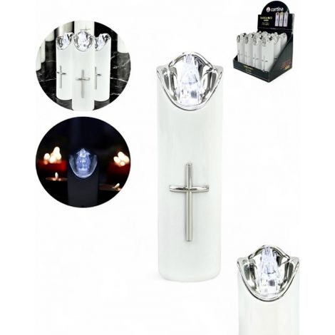 LED Kerze / Kerzeneinsatz 15cm mit Kreuz