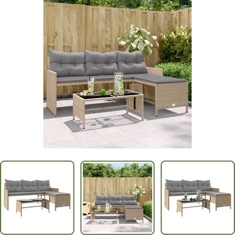 L-Form - Gartensofa in L-Form mit Tisch und Kissen Beige Poly Rattan (1/5)
