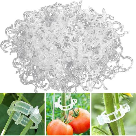 100 Kletterpflanzen-Stützclips, Tomatenclips zur Befestigung von Gemüse, Gurken, Blumen, Sträuchern und Käfigpflanzen (transparent). (1/5)