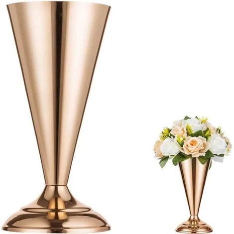 HOXILEELEOVase de Table Métal Doré 25 cm, Support à Fleurs pour Bouquet, Centre de Table Décoration Mariage (1/3)