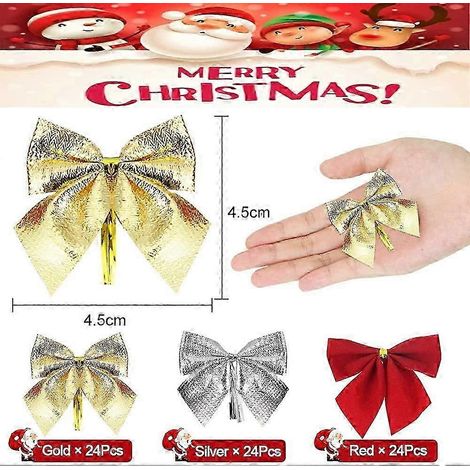 Lot de 72 mini nœuds de Noël en satin, nœuds à tirer, nœuds décoratifs pour sapin et arches de Noël