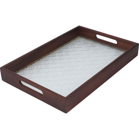 Plateau de service en noyer, verre vintage, assiette à gâteau pain petit-déjeuner, plateau rectangulaire élégant (1/5)