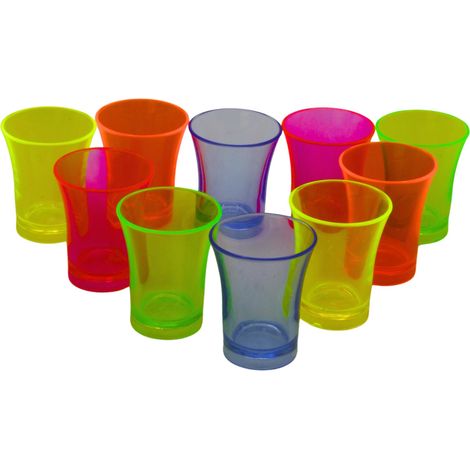10 Shooters Fluo - 25 ml - Shot Réutilisable pour Fête et Soirée Fluo - 5 Couleurs - Plastique Rigide (1/4)