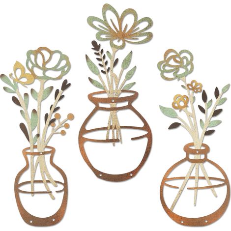 Décoration murale florale en métal composée de 3 pièces, décoration florale minimaliste, sculptures murales bohèmes pour la maison, la chambre, la cuisine, le salon. (1/5)