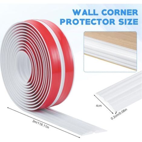 Profilo angolare in PVC bianco 3M, striscia angolare flessibile autoadesiva da 300 x 4 cm, battiscopa flessibile tagliabile su misura, profilo angolare flessibile per angoli arrotondati (1/3)