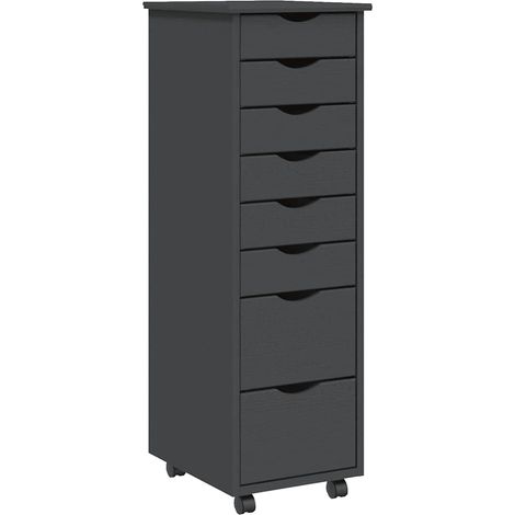 Armoire roulante avec tiroirs MOSS gris bois de pin solide (1/5)