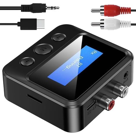 Émetteur-récepteur Bluetooth 5.3, adaptateur audio, Bluetooth 2 en 1 avec bypass, faible latence, interrupteur marche/arrêt, affichage, entrée auxiliaire 3,5 mm, entrée optique RCA pour TV stéréo (1/5)